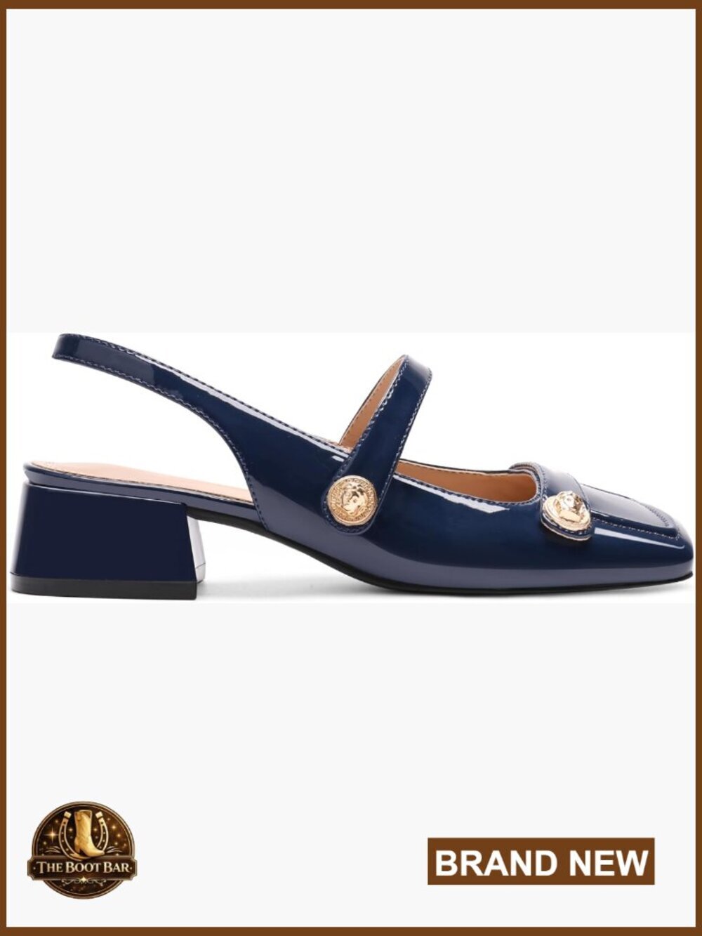 Slingback Mary Jane Heels Low Block Heel Closed Square Toe Pump Shoes Classic
